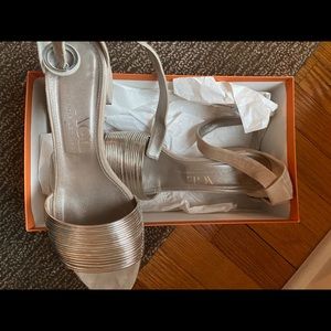 AGL Gold Multi-Band Block Heel Sandal, 50mm.